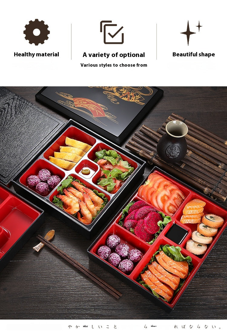 Japanese Style Wooden Grain Plastic Lunch Box with Divided Compartments