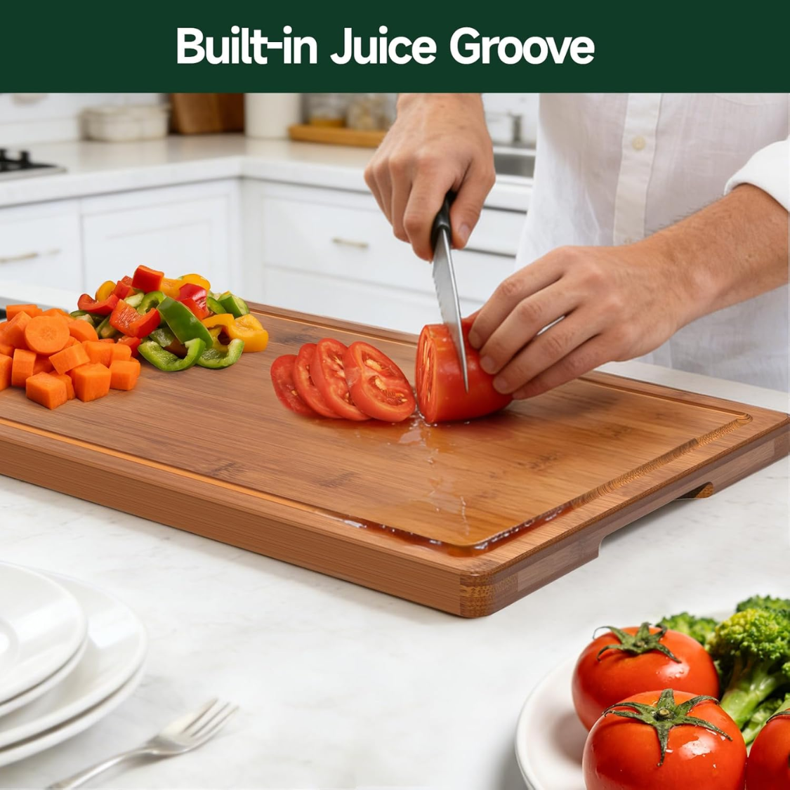3-Piece Bamboo Cutting Board Set - Deep Carbonized & Juice Grooves