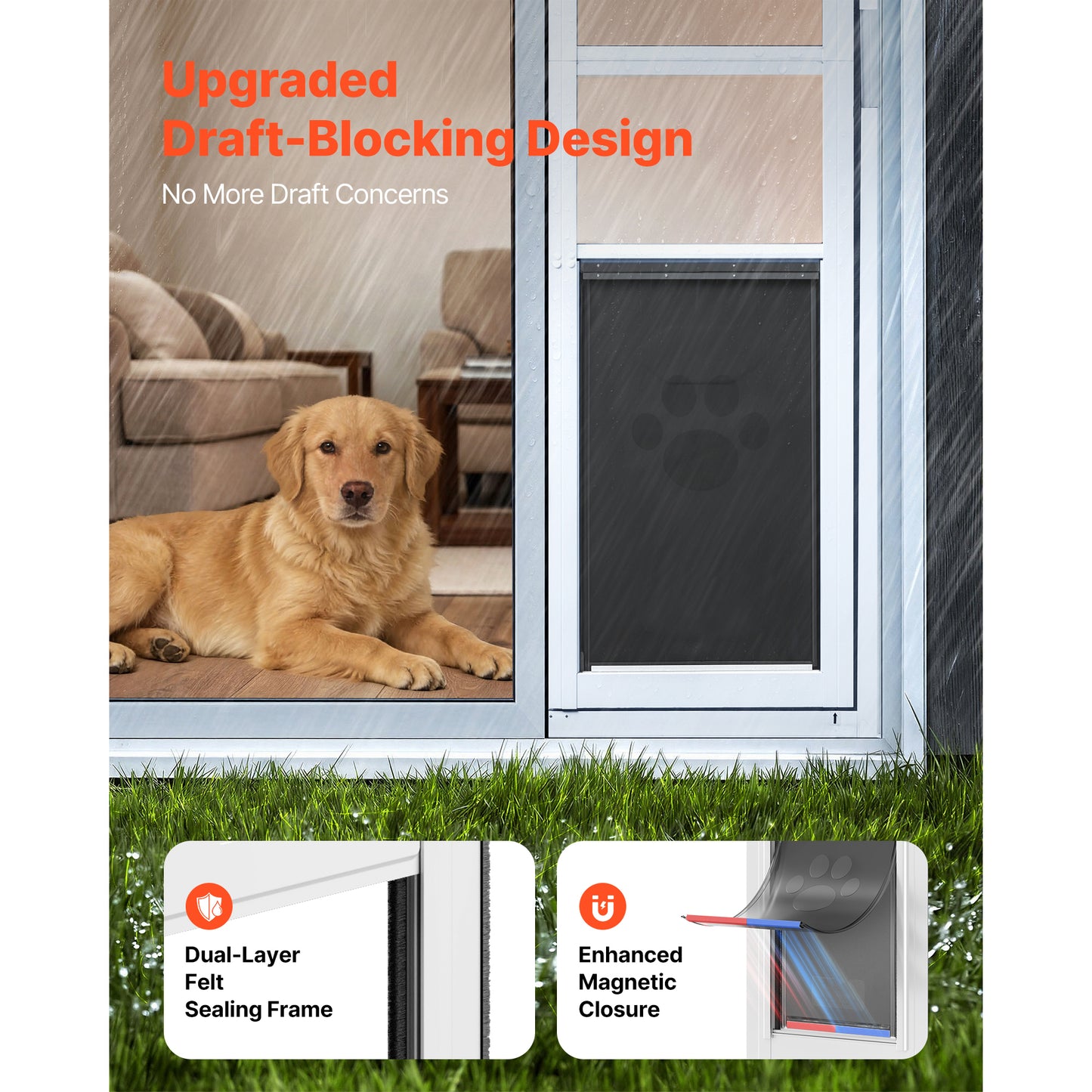 Adjustable Large Dog Door for Sliding Glass Door - Aluminum Frame, Lockable Flap