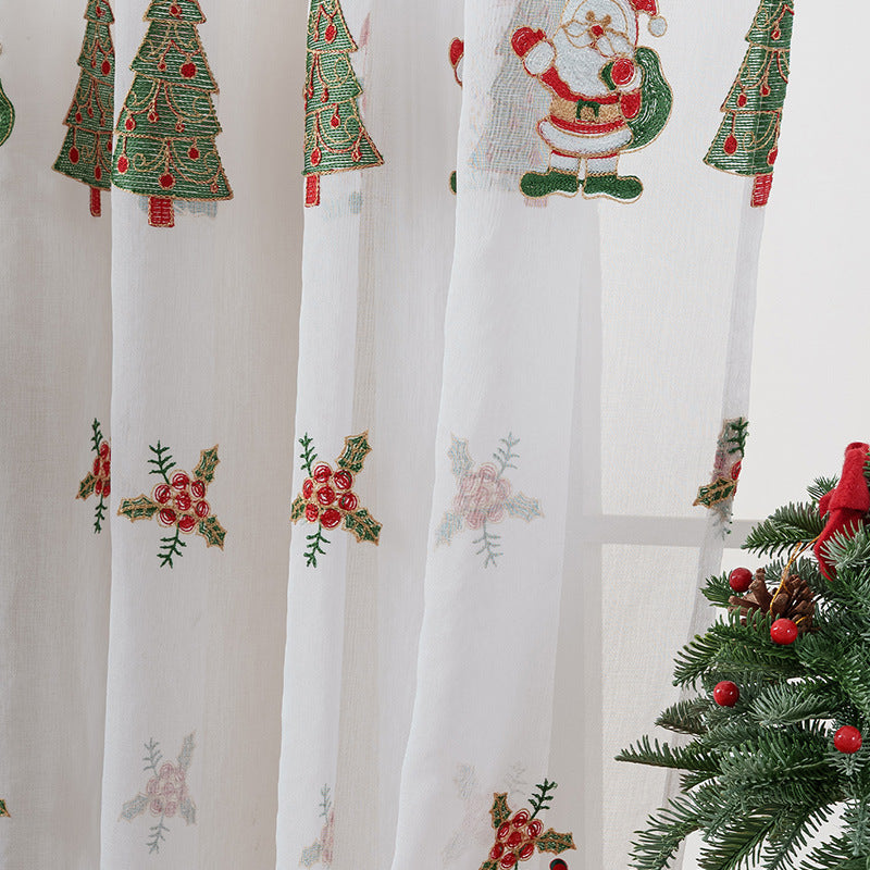 Christmas Tree Embroidery Curtain Set - Holiday Holiday Decor