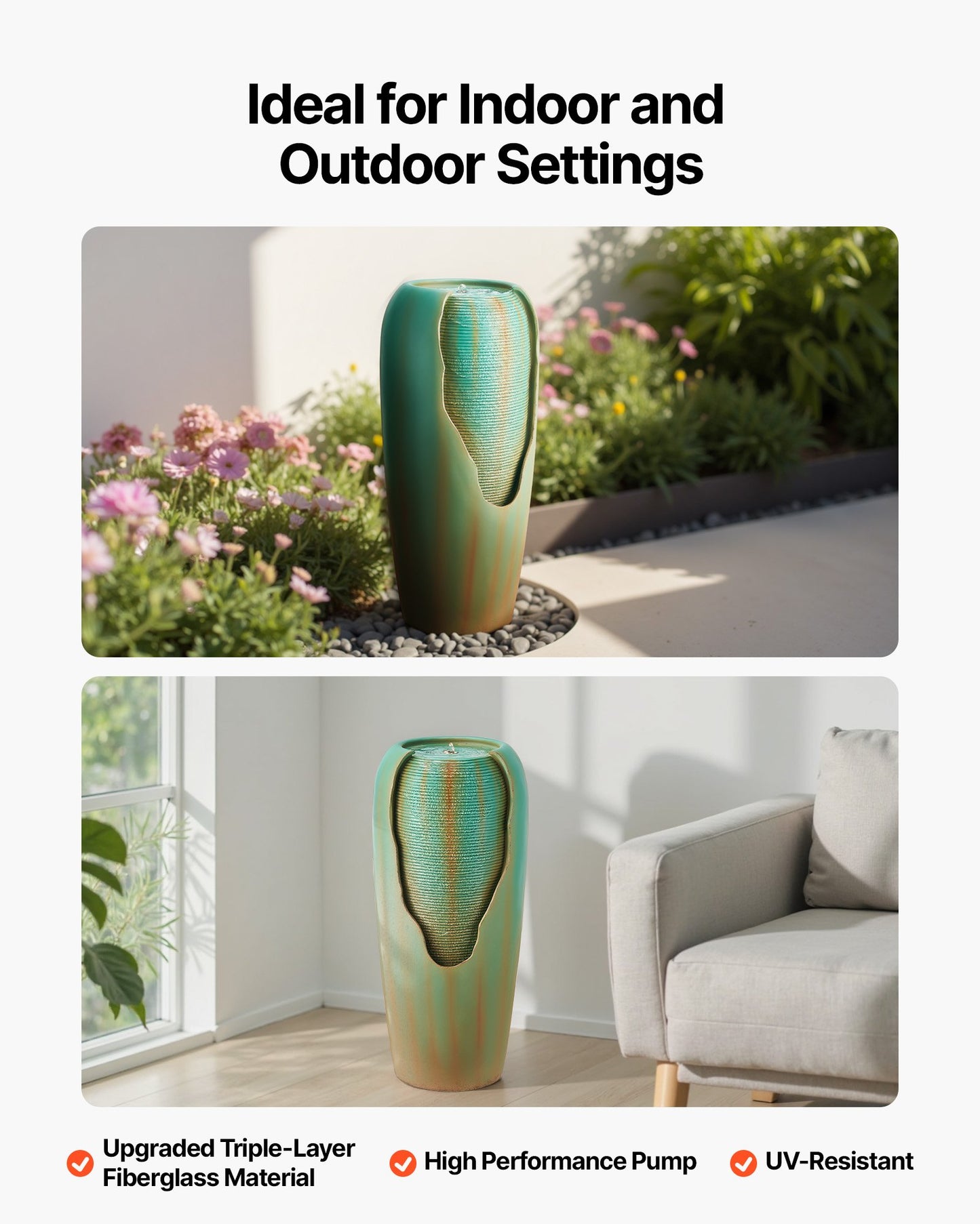Outdoor Water Fountain 1-Tier Glazed Jar Style - 30.71 In Garden Decor, Blue