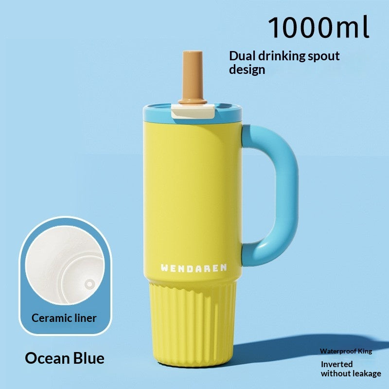 Large Capacity Thermal Insulation Cup with Straw - Stainless Steel Travel Mug