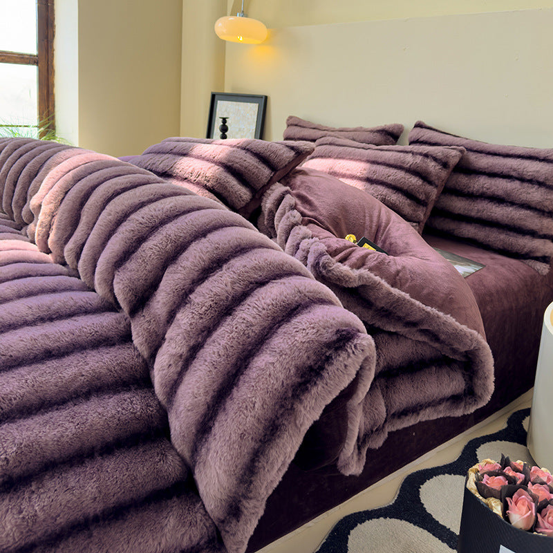Warm Fluffy Milk Fiber Bedding Set Four Pieces - Autumn and Winter Comfort