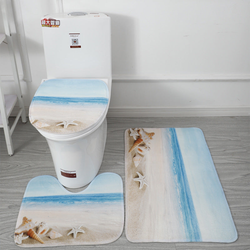 Underwater World 3D Printed Toilet Floor Mat Set - Bathroom Decor & Non-Slip Rug