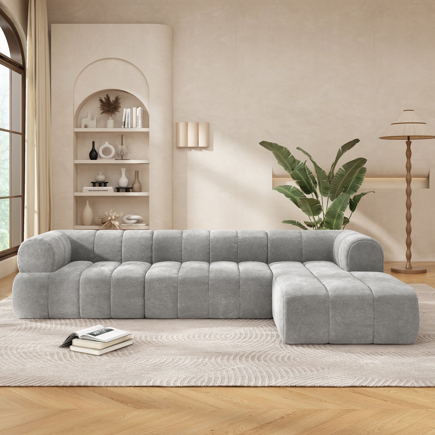 L-Shaped Sectional Sofa - Modern Grey Foam Couch with Chaise Lounge