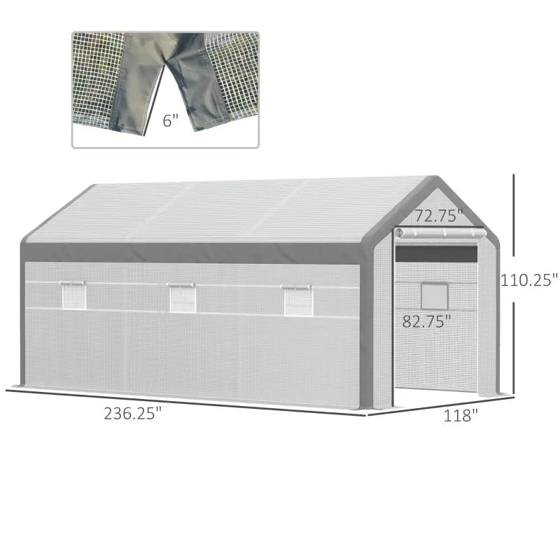 Walk-In Greenhouse with Roll-Up Windows and Weather Cover - White Garden Shelter