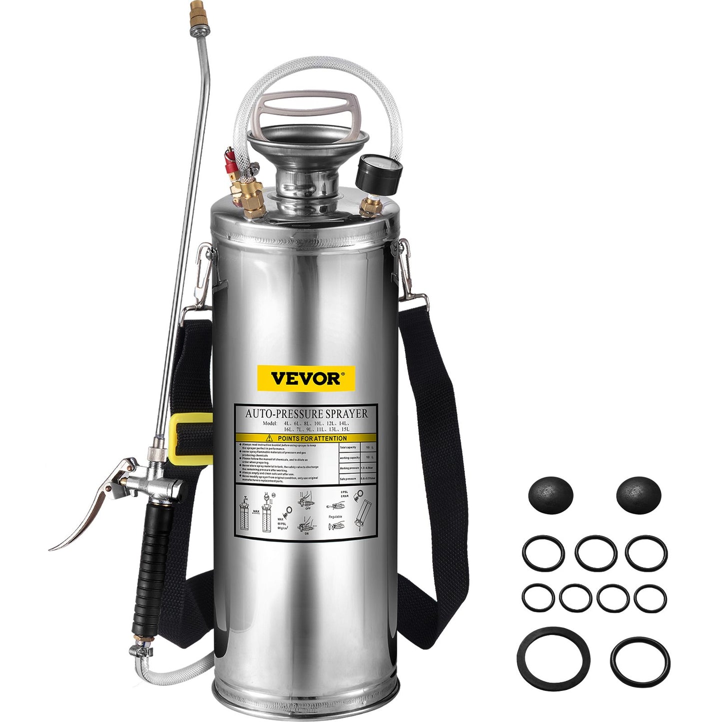 3Gal Stainless Steel Garden Sprayer with Adjustable Nozzle & Pressure Gauge - White