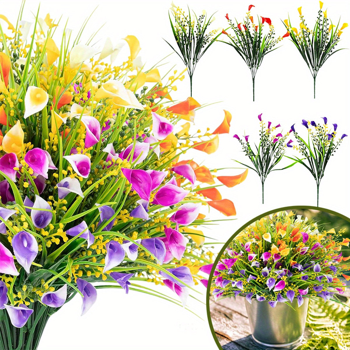 Artificial Calla Lilies - UV-Resistant Faux Flowers, 5 Mixed Colors