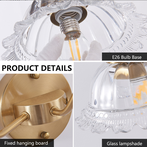 24 Inch 3-Light Vintage Bathroom Wall Sconce - Golden Metal & Glass Vanity Light