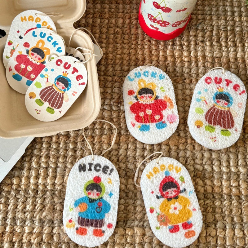 Wood Pulp Sponge and Cloth Kitchen Dishwashing Set - Cartoon Compression USPs