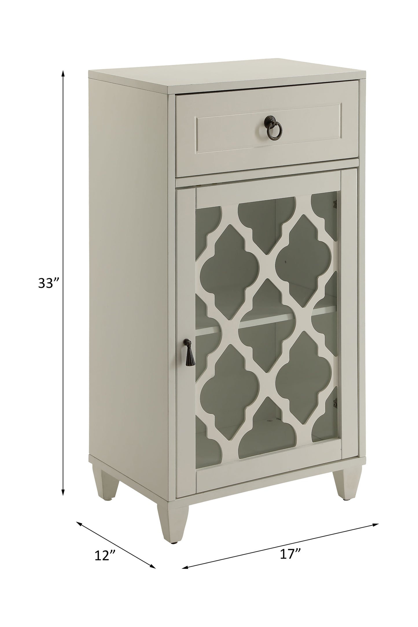 Ceara White Accent Table with Glass Door & Drawer