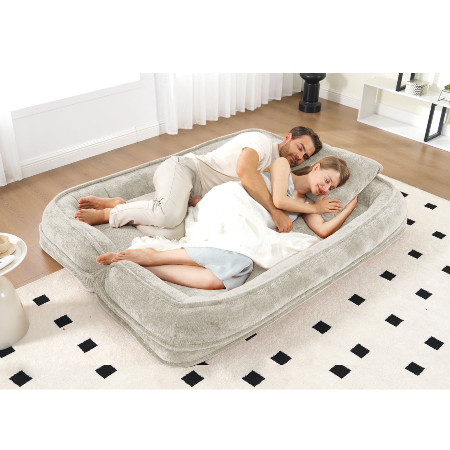 Extra Large Chenille Lazy Sofa Loveseat - Beige 2-in-1 Dog Bed