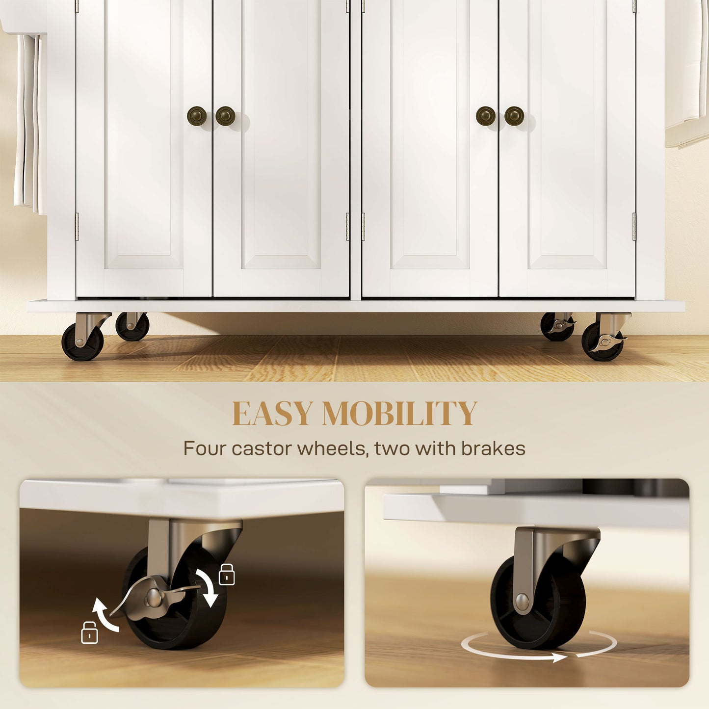 Mobile Kitchen Island Cart on Wheels with Storage - White