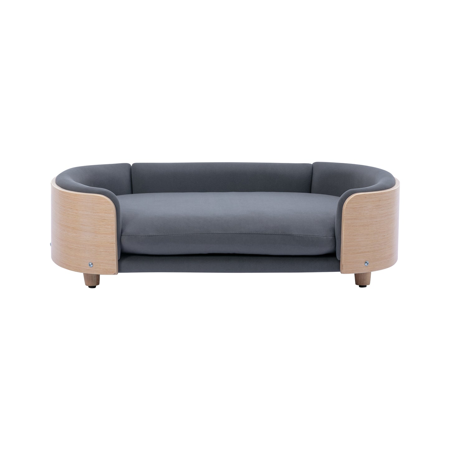 Large Scandinavian Style Elevated Dog Bed with Velvet Cushion and Solid Wood Legs