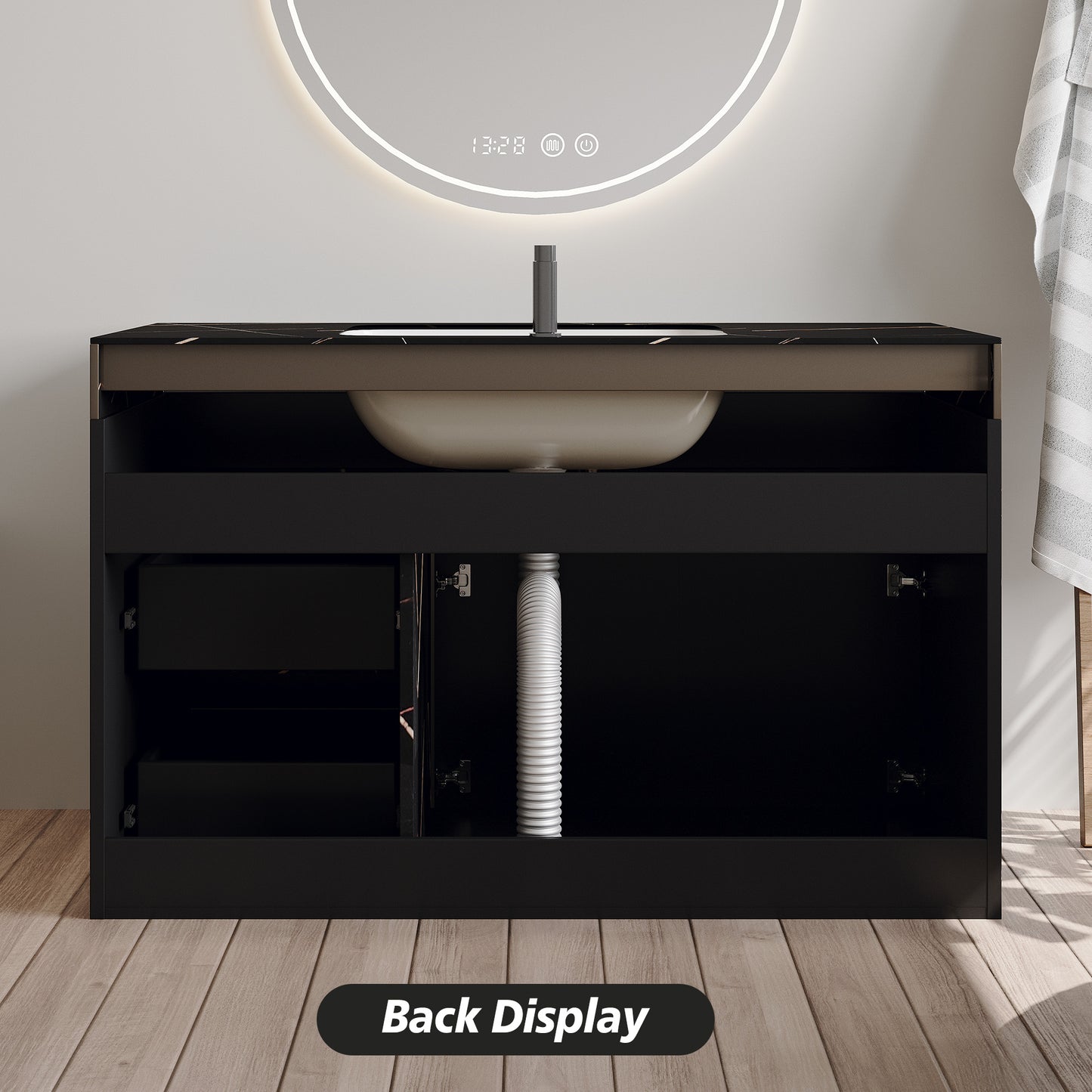 35.2" Floating Bathroom Vanity with Sink & Faux Marble Top - White/Black
