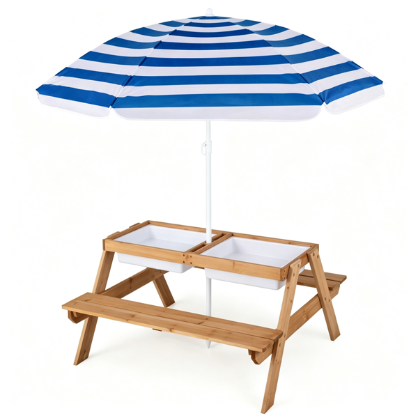 Kids 3-in-1 Picnic Table with Adjustable Umbrella & Storage Boxes - Outdoor Sand & Water Play Set