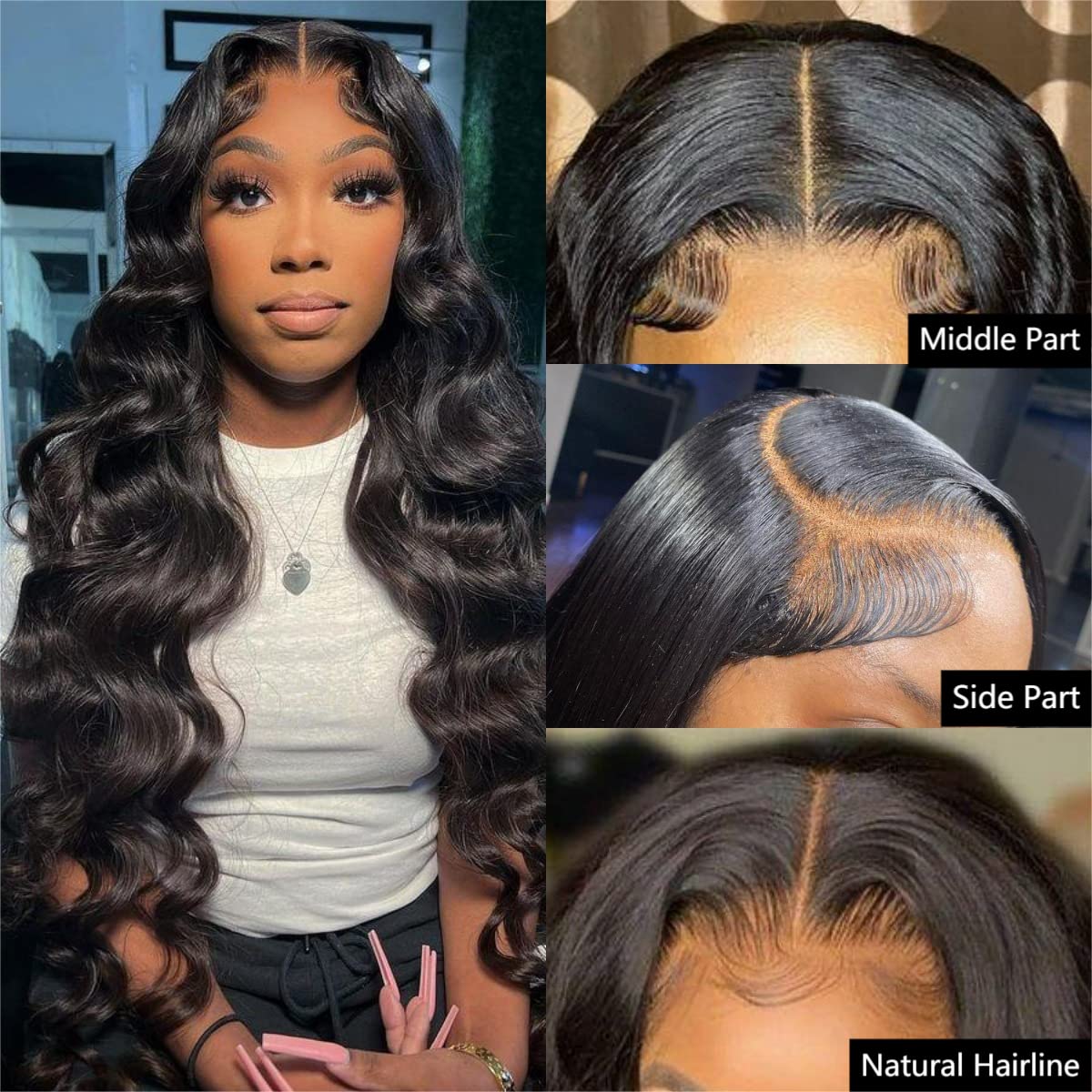 Body Wave Human Hair Lace Closure Wig - 200% Density Natural Color