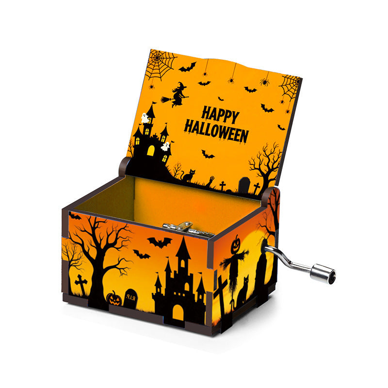 Halloween Wooden Music Box with Spooky Style - Holiday Gift Decor