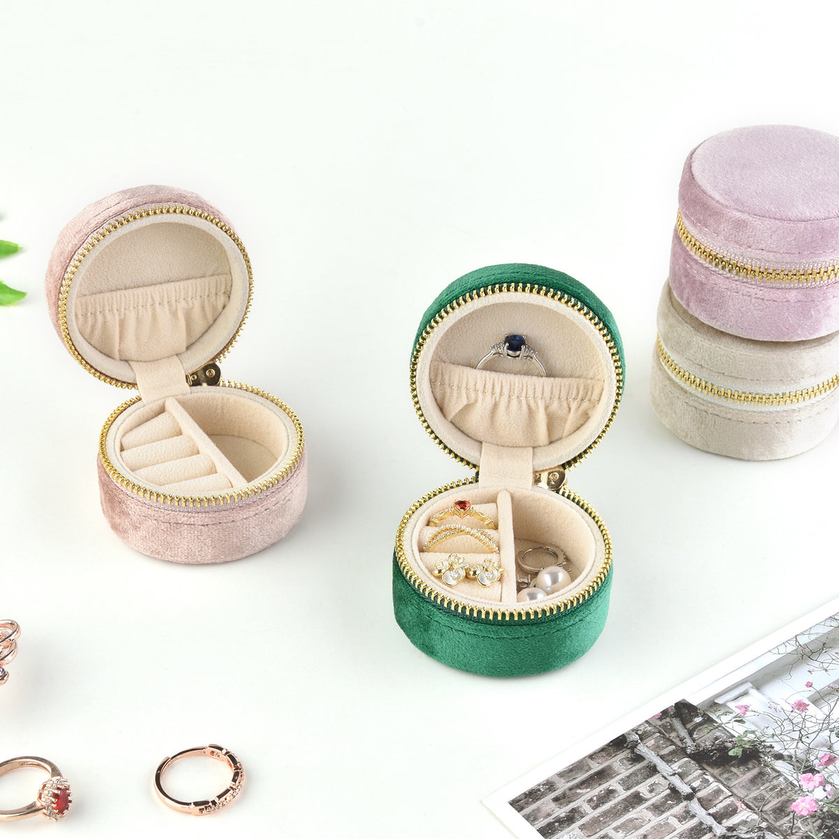 Mini Velvet Jewelry Storage Box - Portable Ring Organizer, Multi-Color