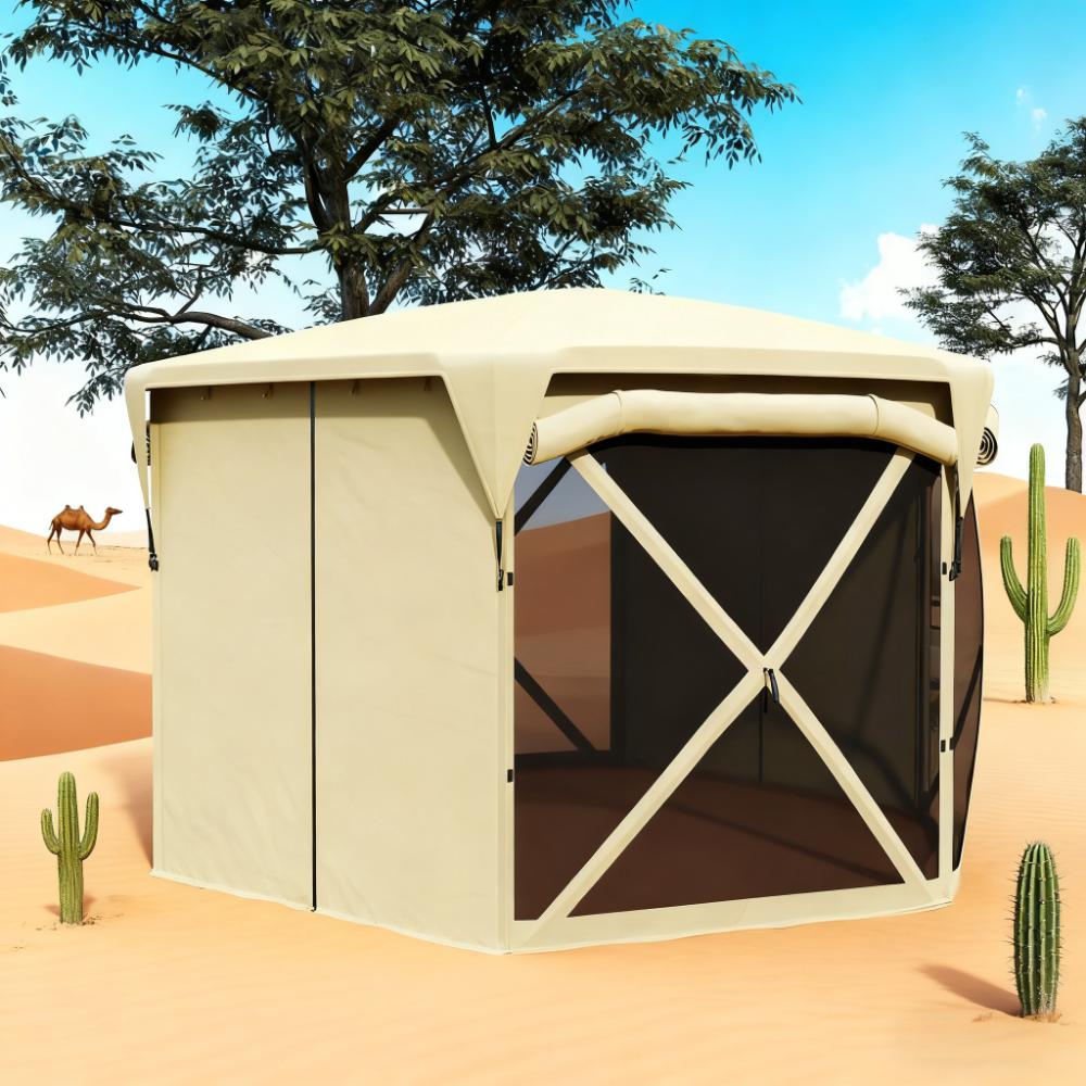 11x11 ft Pop-Up Gazebo Tent with Removable Roof Cover - Beige