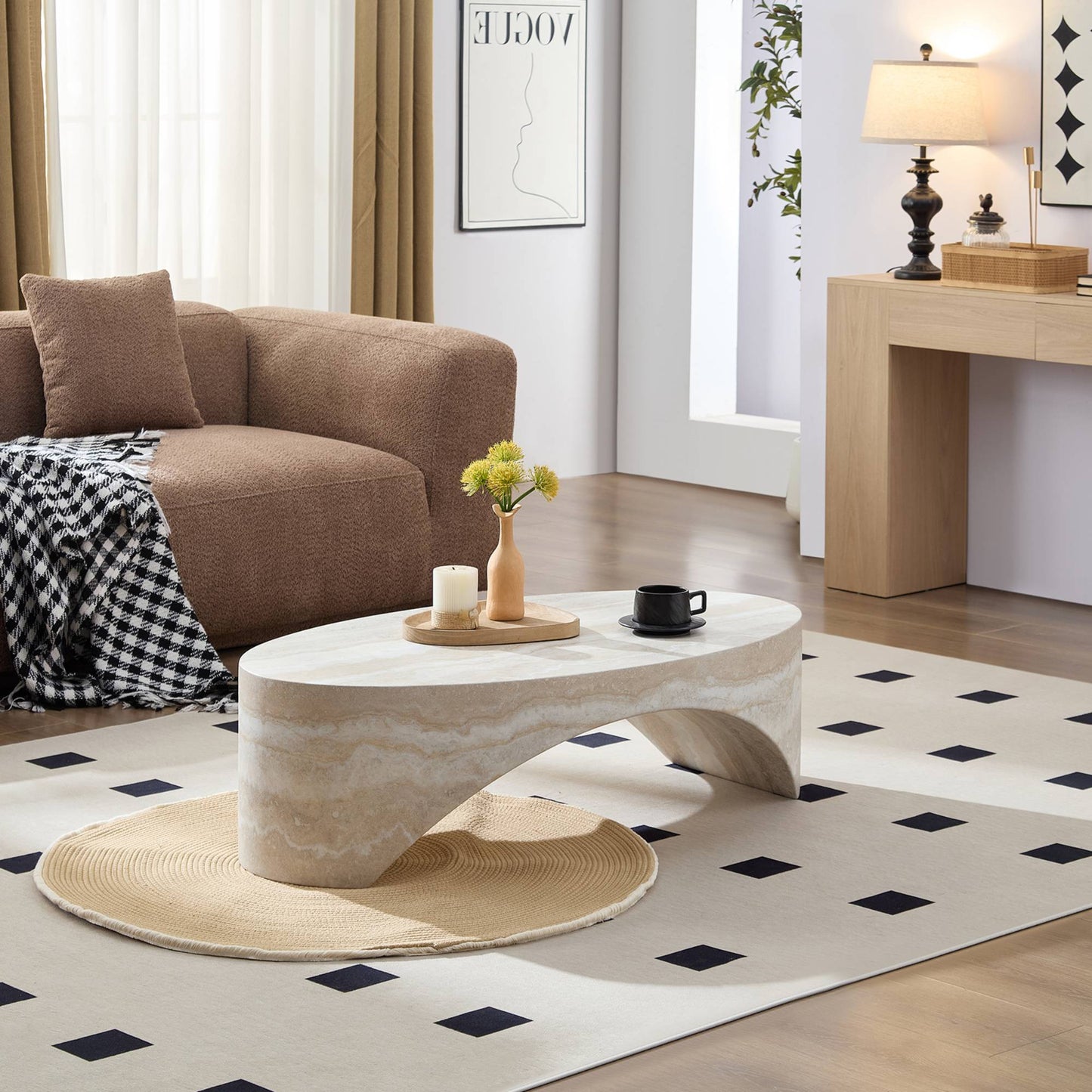 The Oval Natural Marble Coffee Table Side In Living Room