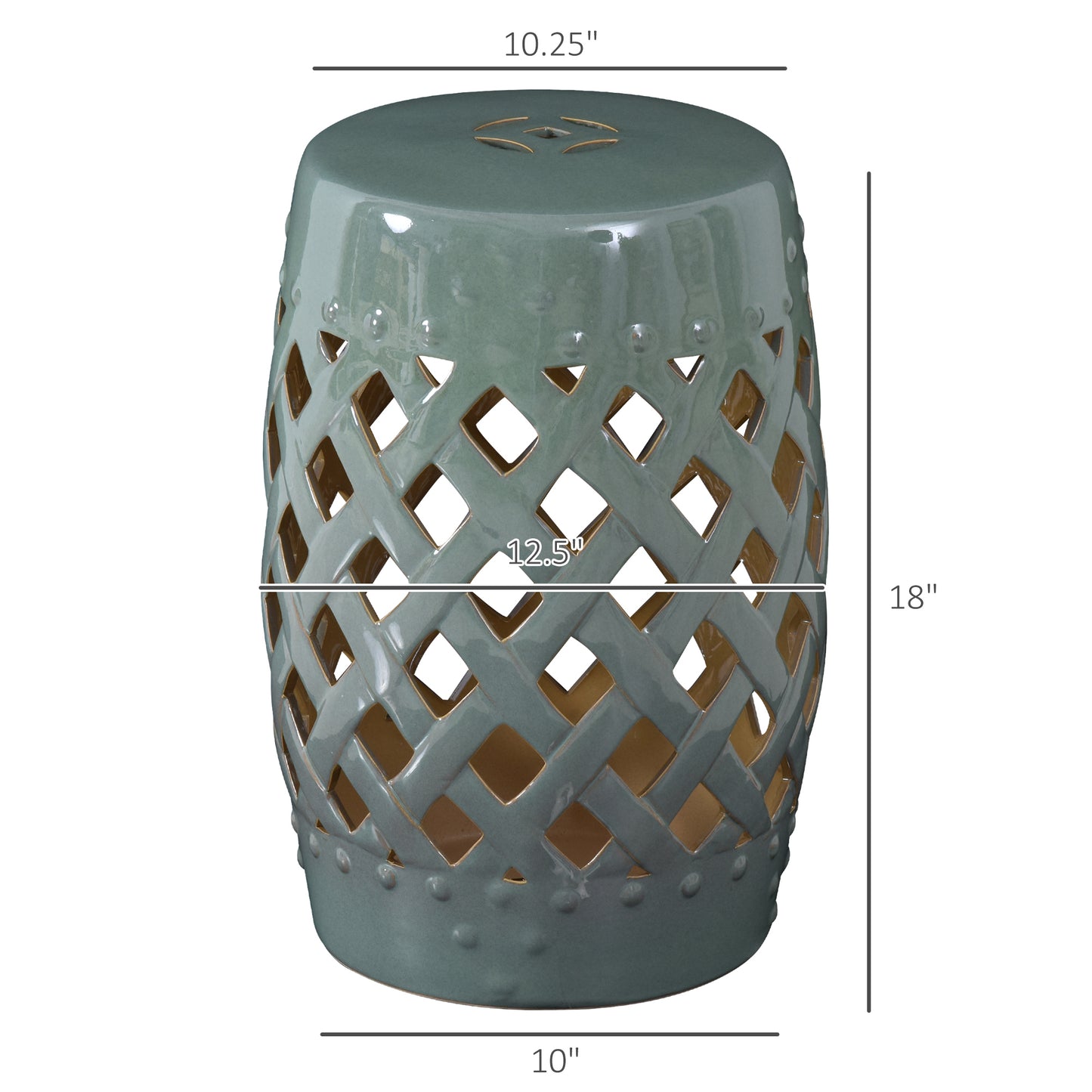 Ceramic Garden Stool - Woven Lattice Design, Green