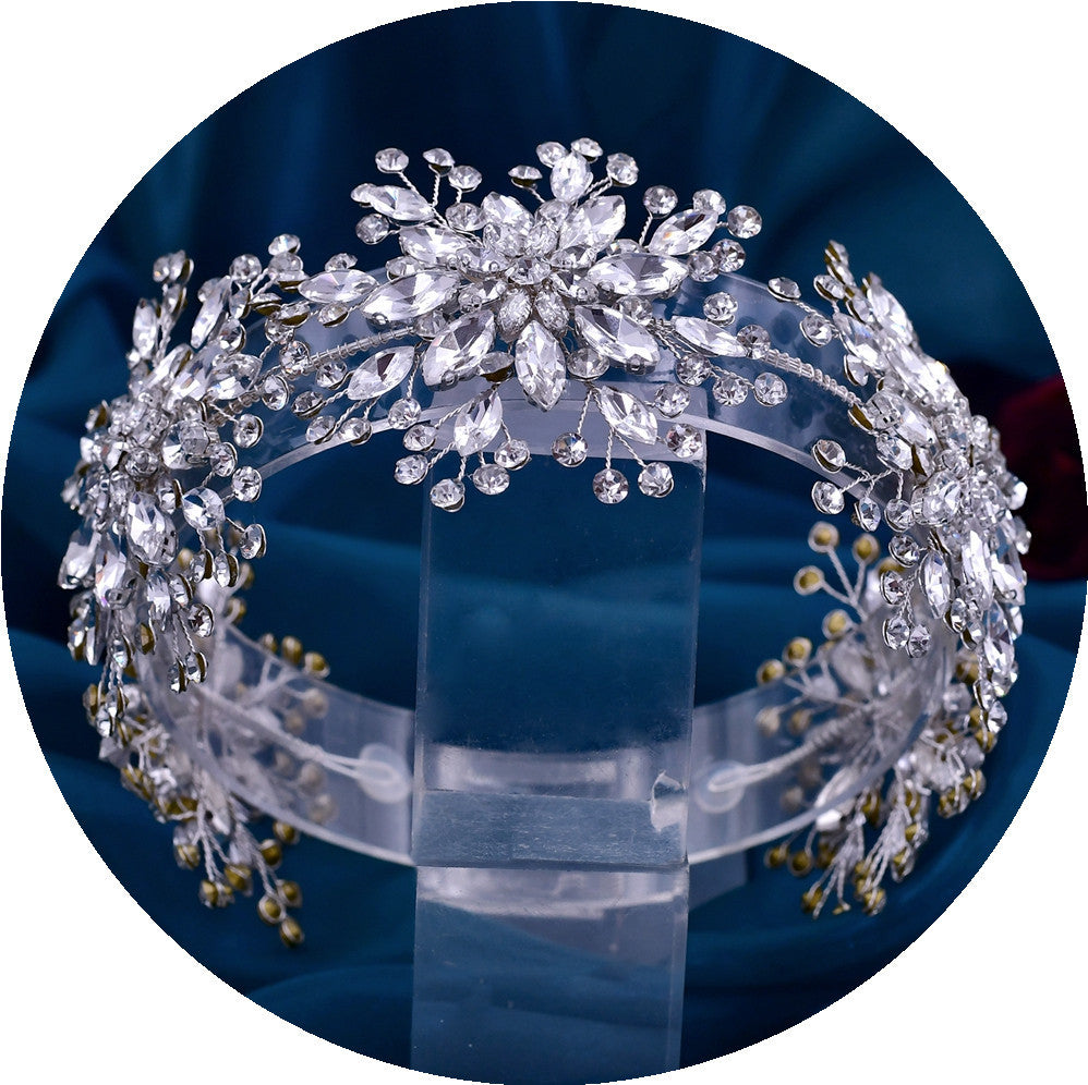 3D Flower Rhinestone Hair Band - Silver