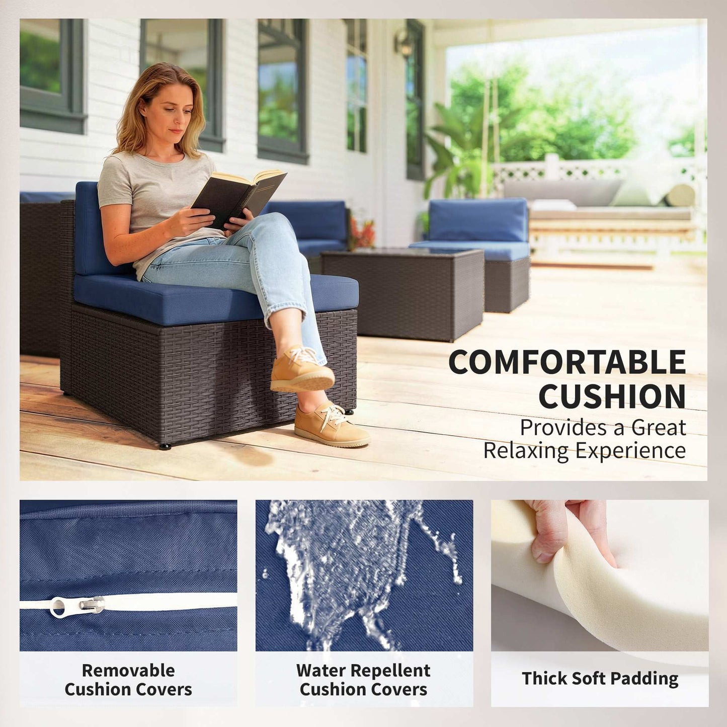 7-Piece Outdoor Rattan Sofa Set with Glass Coffee Table