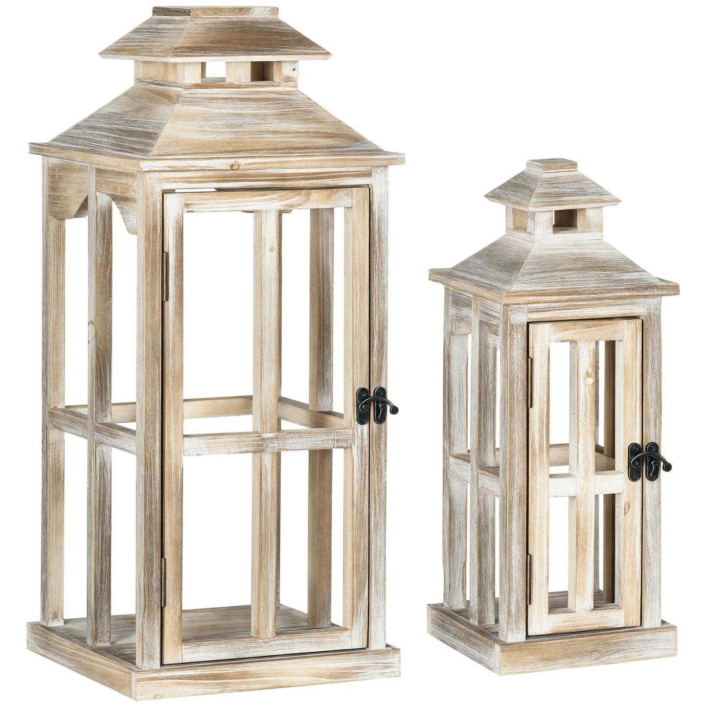 Rustic Wooden Lantern Set - 28" & 20" Decorative Indoor/Outdoor