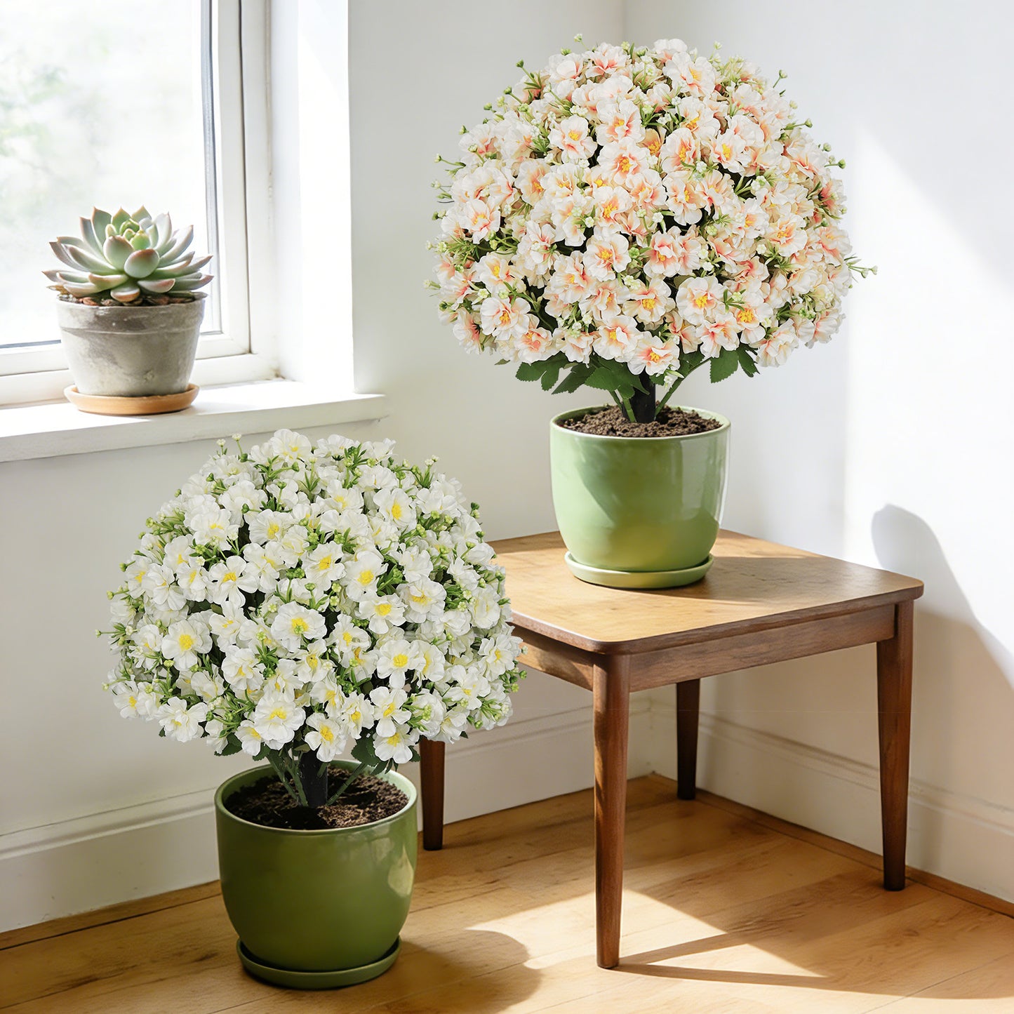 24-Inch Faux Flower Snow Lotus Potted Plant - UV-Resistant Decor