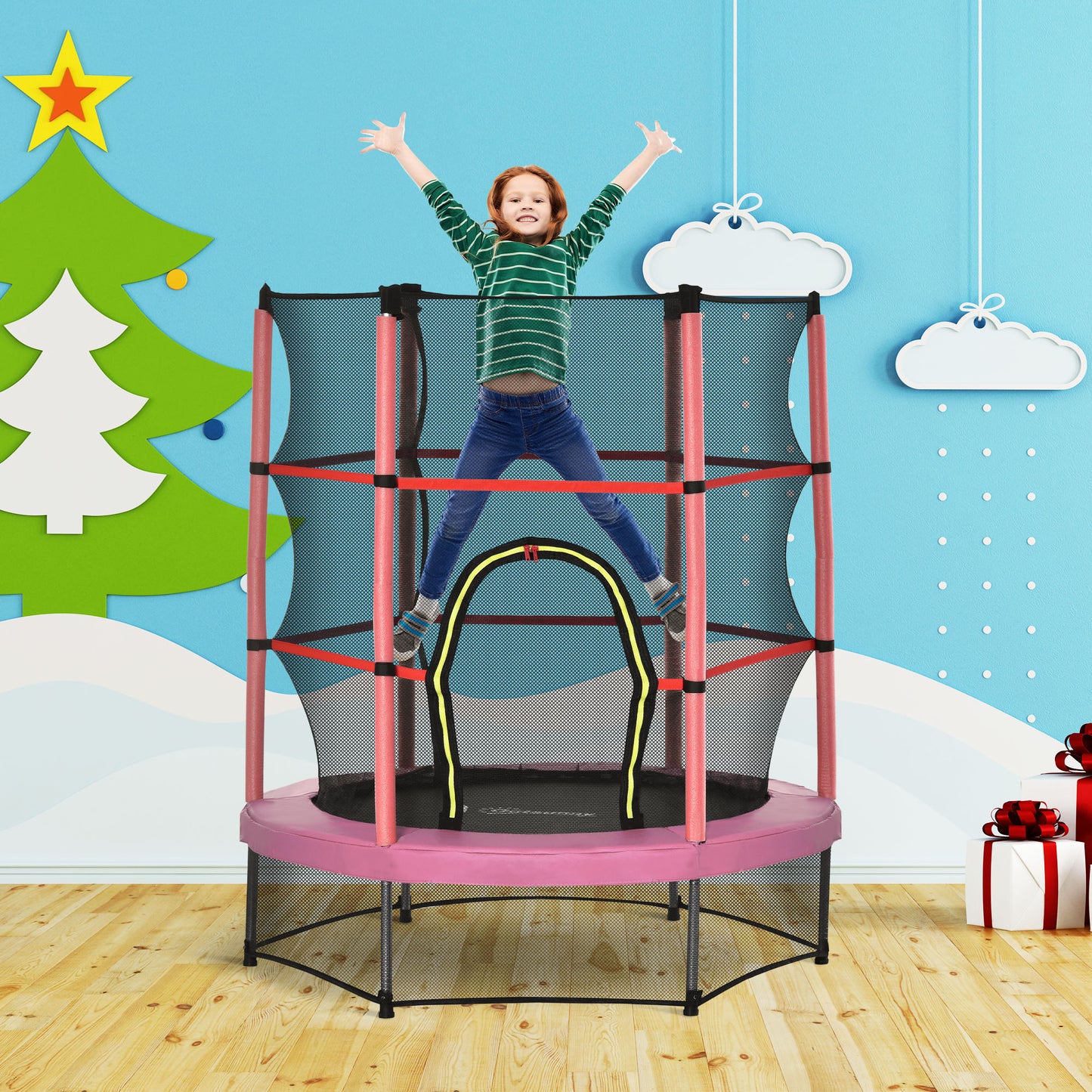 5FT Kids Trampoline with Enclosure Net - Pink, 3-6 Years