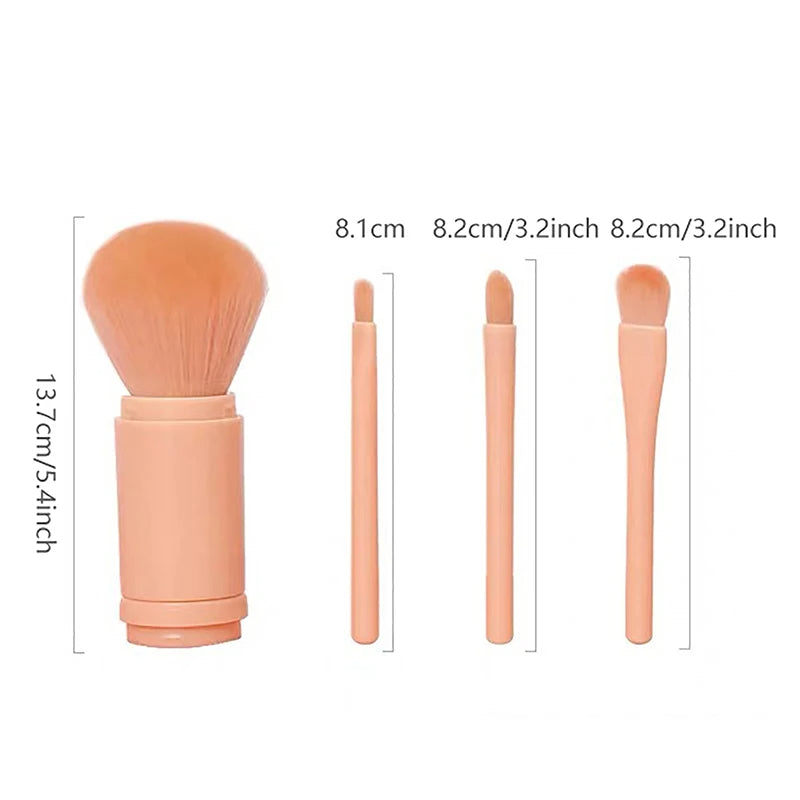 4-in-1 Portable Makeup Brush Set - Travel-Friendly Synthetic Face Brushes