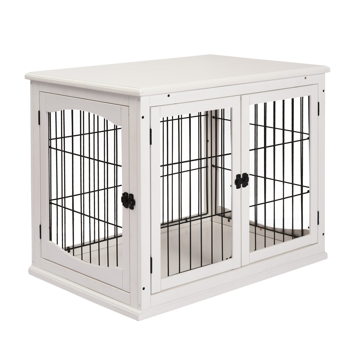 Small Dog Crate End Table with Doors, Lockable Pet Kennel - White, 32"