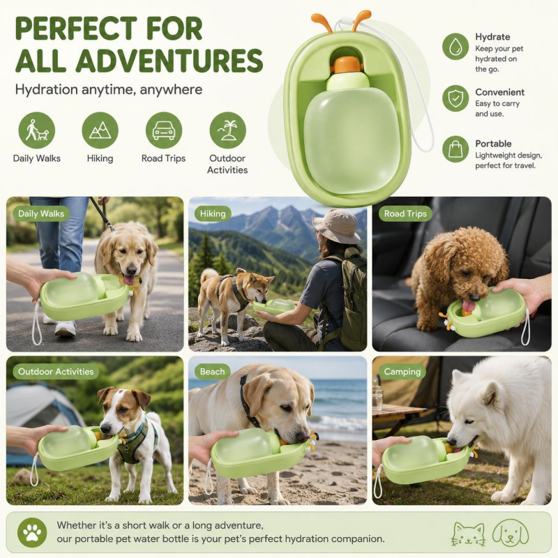 Portable Pet Water Bottle with Antlers, Leakproof Travel Cup for Dogs & Cats