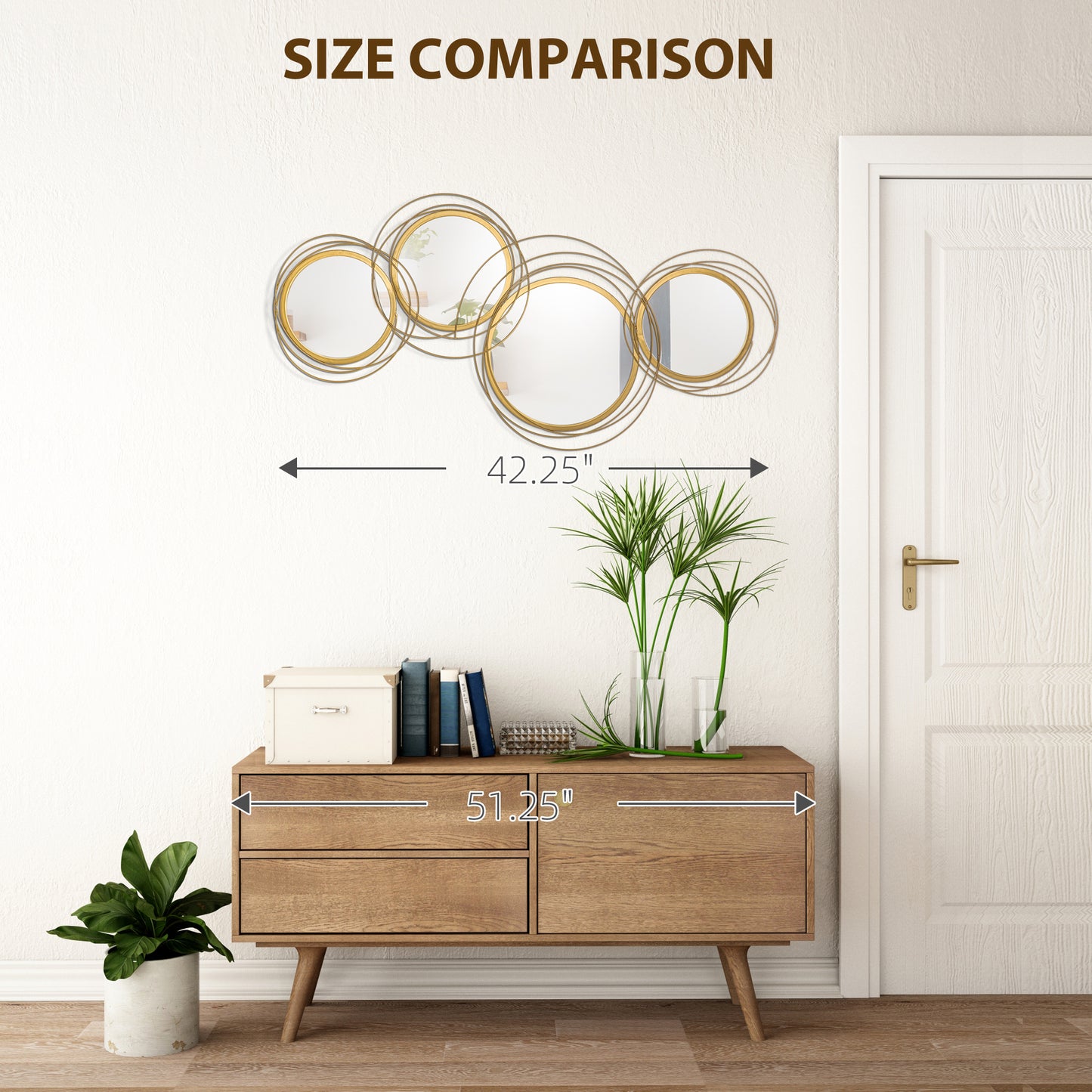 42.25" Round Wall Mirror with Asymmetrical Metal Frame - Gold