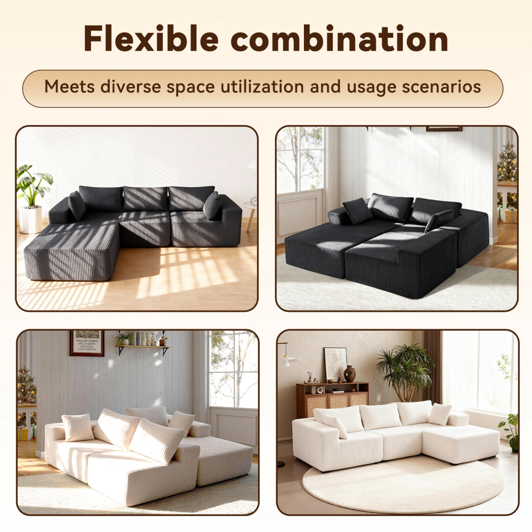 Modular L-Shaped Sofa with Lounge Chair - Beige, Left Side