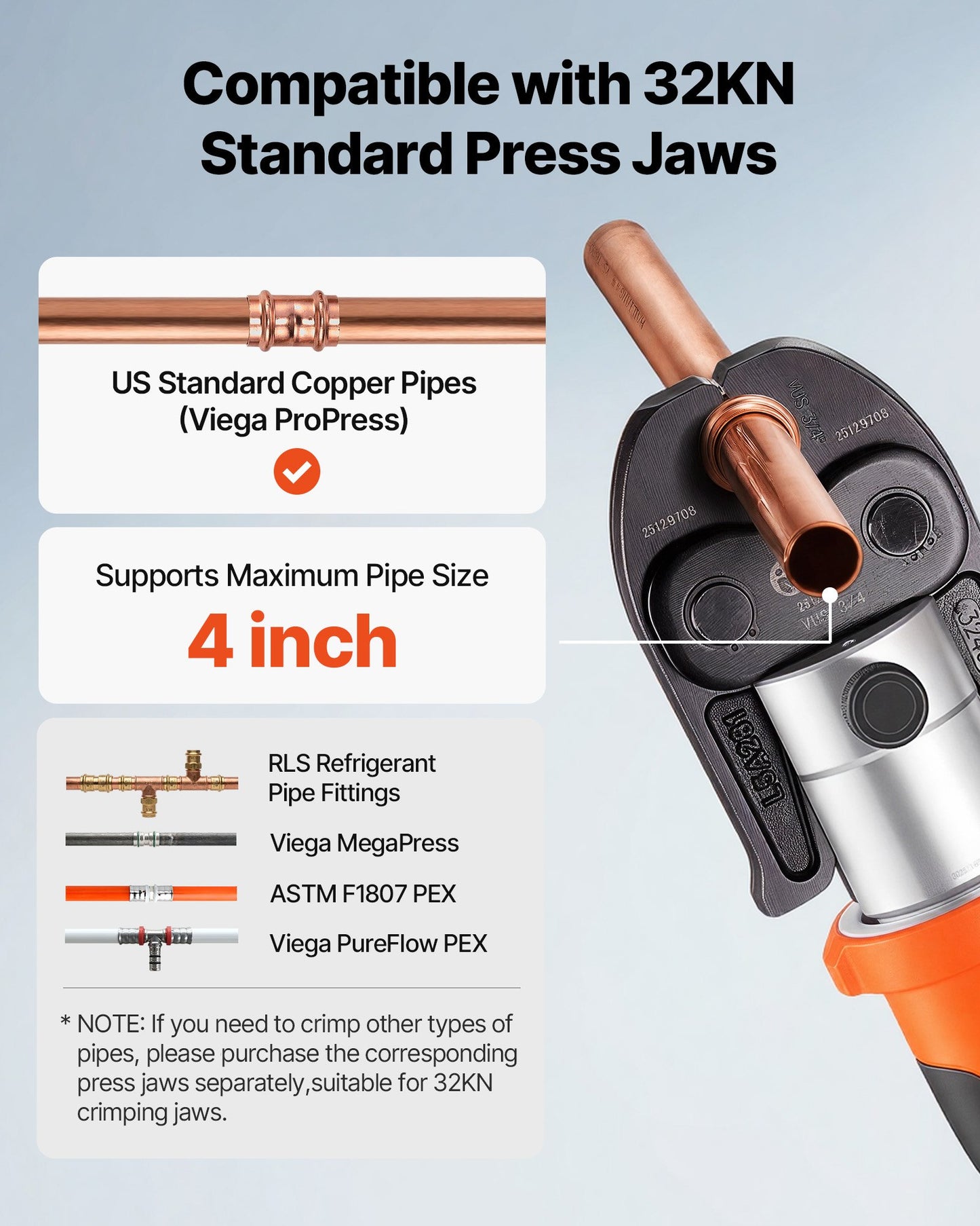 Electric Pipe Crimping Tool 18V for Copper Pipes with 6 Jaws & Batteries