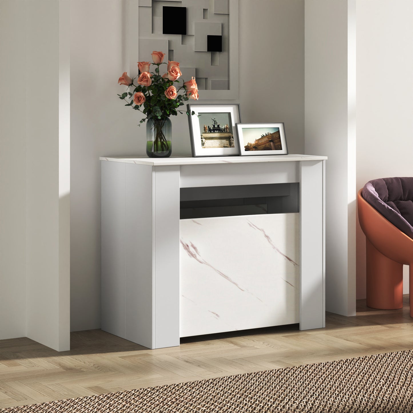 Extendable Console Table - White Line, Multifunctional Design
