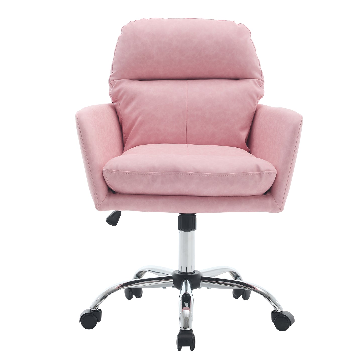 Pink Adjustable Office Chair with PU Leather and Black Base