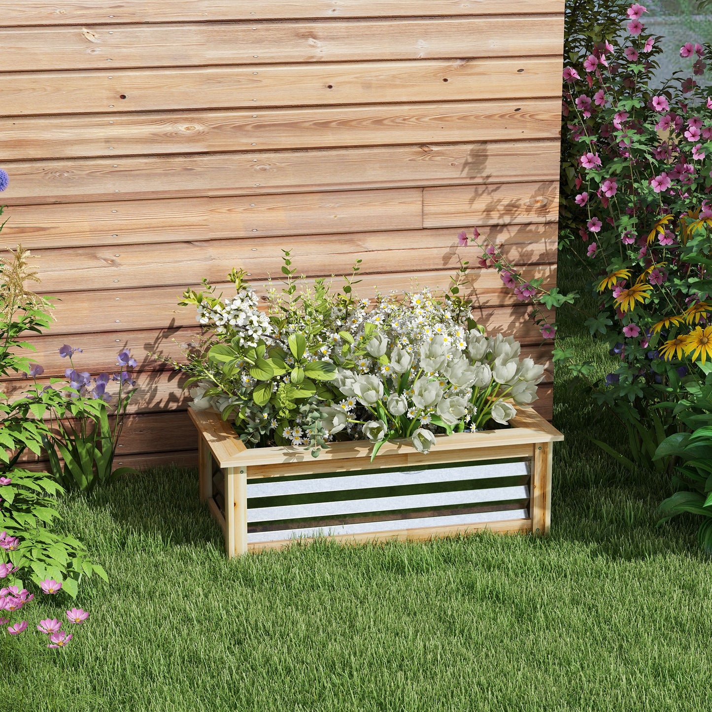 Raised Garden Bed Planter Box - Metal and Wood Combo for Herbs Vegetables Flowers