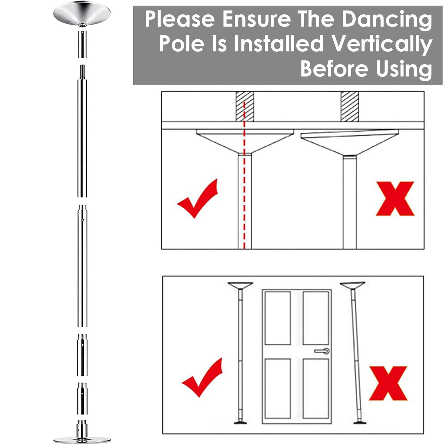 Adjustable Dance Pole - 45mm Spinning & Static Modes, 88-108.1in Height, 551lbs Capacity
