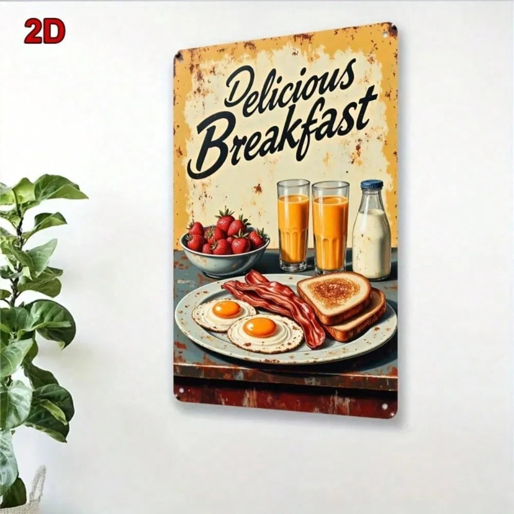 Vintage Metal Sign - Fried Eggs, Bacon & Toast Wall Art