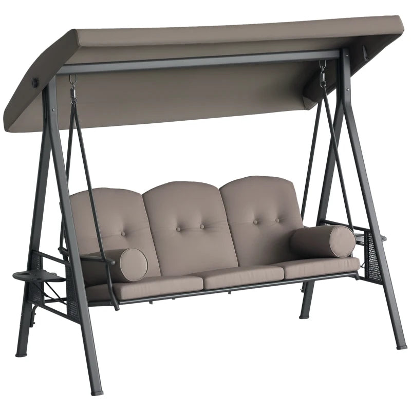 3-Seat Outdoor Patio Swing Chair with Adjustable Canopy - Brown Frame