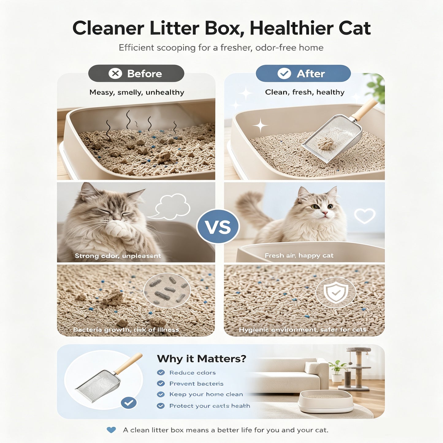 Stainless Steel Cat Litter Scoop with Mesh Sifter & Wooden Handle - Heavy Duty