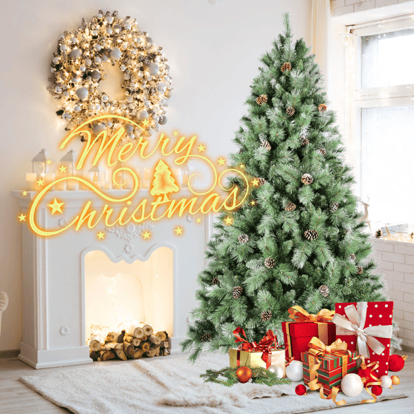 5ft Green Artificial Christmas Tree with 200 LED Lights & Pine Cones