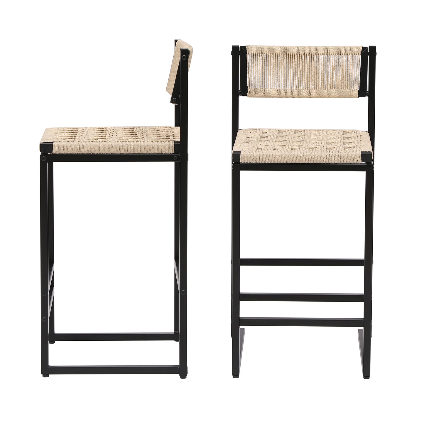 Set of 2 Woven Bar Stools with Backrest - Creamy White