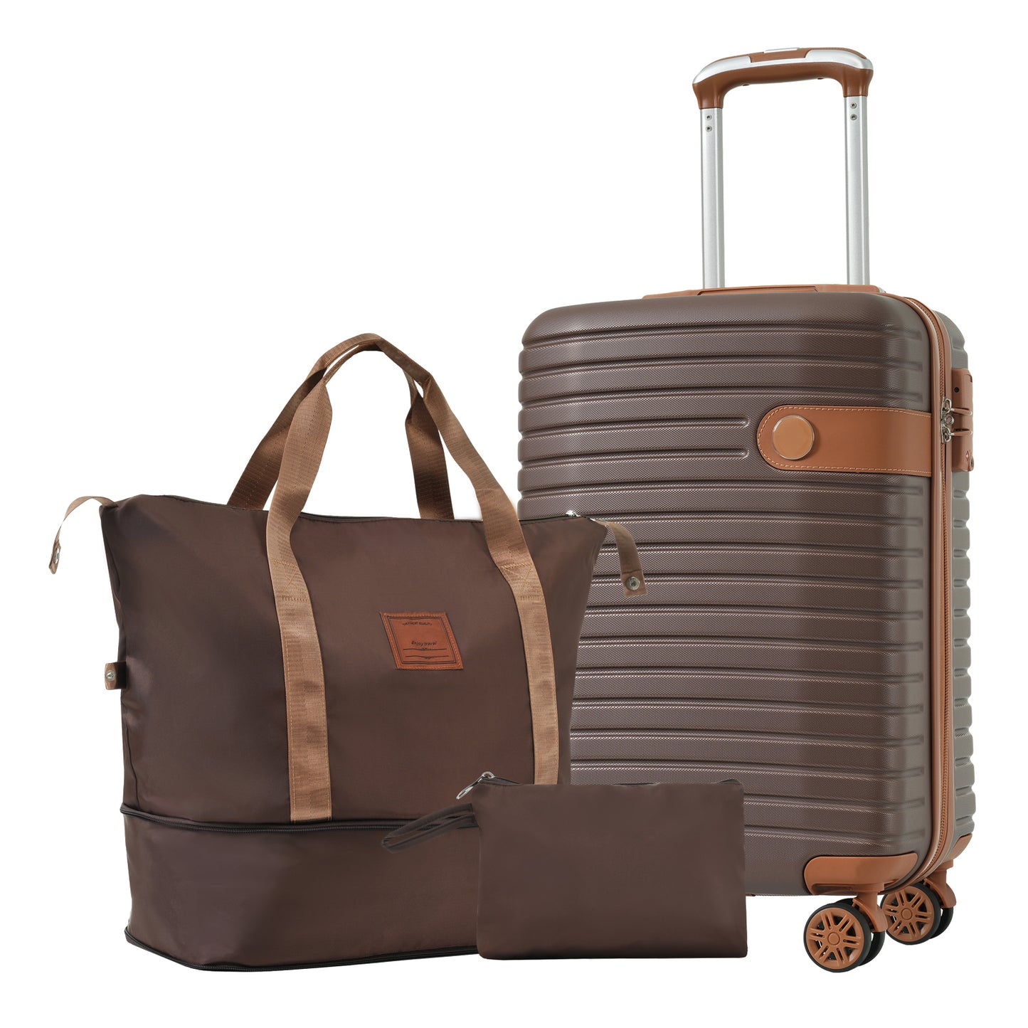 3-Piece Luggage Set - Lightweight Hardshell Carry-On Suitcases, 20 Inch, Brown