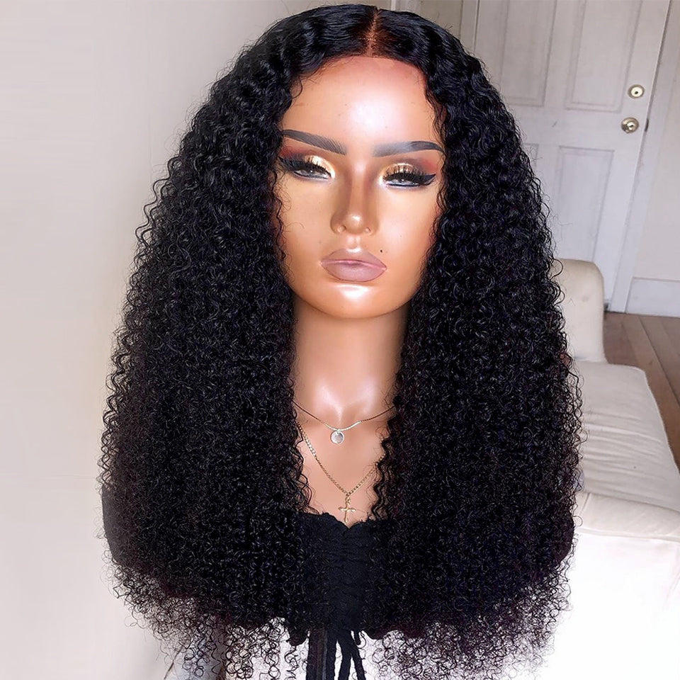 Long Kinky Curly Human Hair Wig Lace Front 16-24 Inches - Fluffy Style
