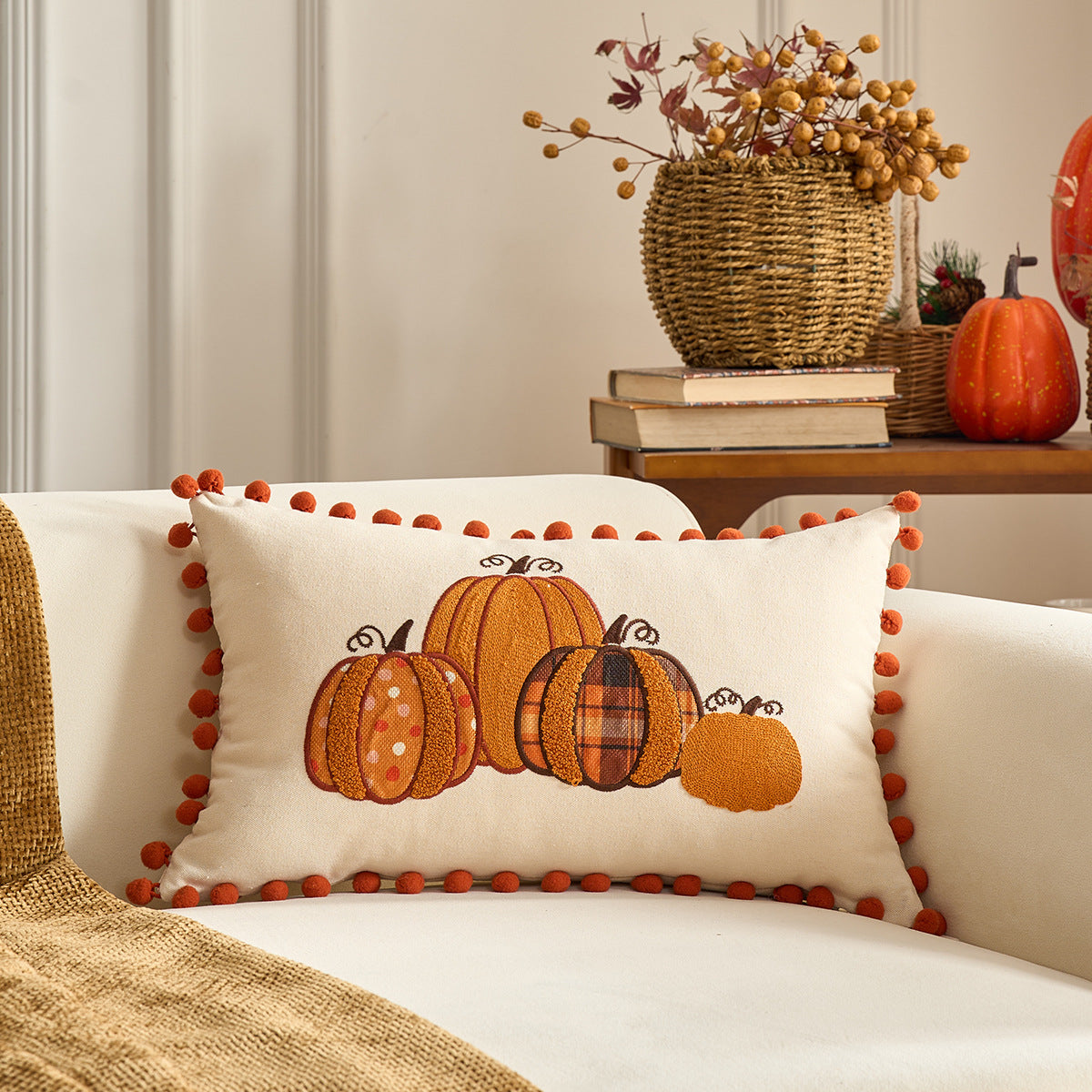Autumn Maple Leaf Pumpkin Pillow Cover for Sofa & Living Room Decor