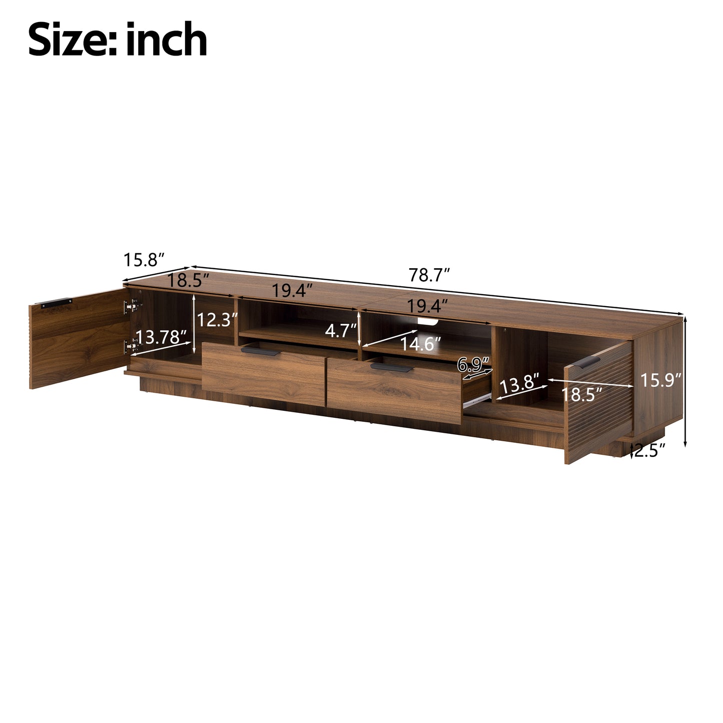 78 Inch Modern TV Stand for 85 Inch TVs - Walnut Finish